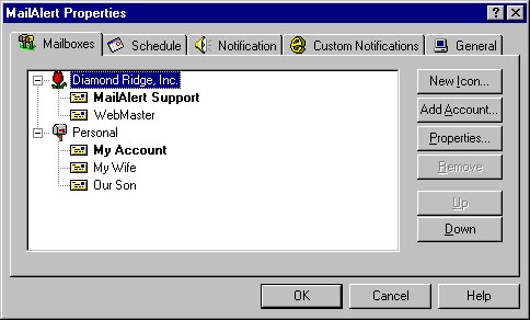 MailAlert Main Properties Screen